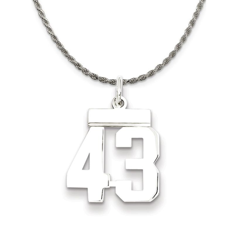 Sterling Silver Athletic Lg Polished Number 43 Necklace - 24 Inch
